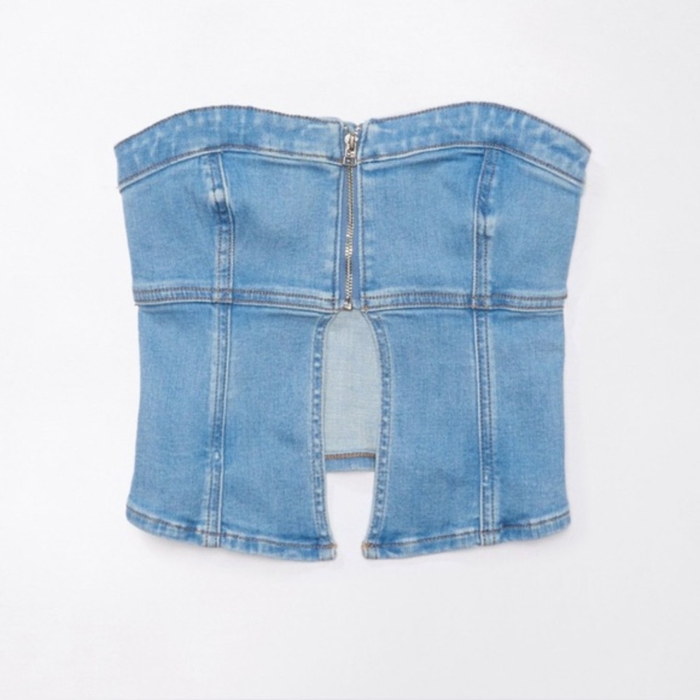 NWT American Eagle Denim Zip-Front Tube Top-Light Wash